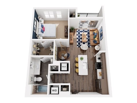 Floor plan for 1 bed, 1 bath, 795 sqft